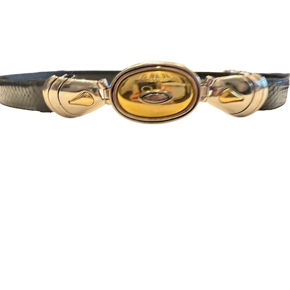 Dame VTG Y2K Black Genuine Snakeskin Belt Silver Tone Gold Tone Oval Buckle Sz S